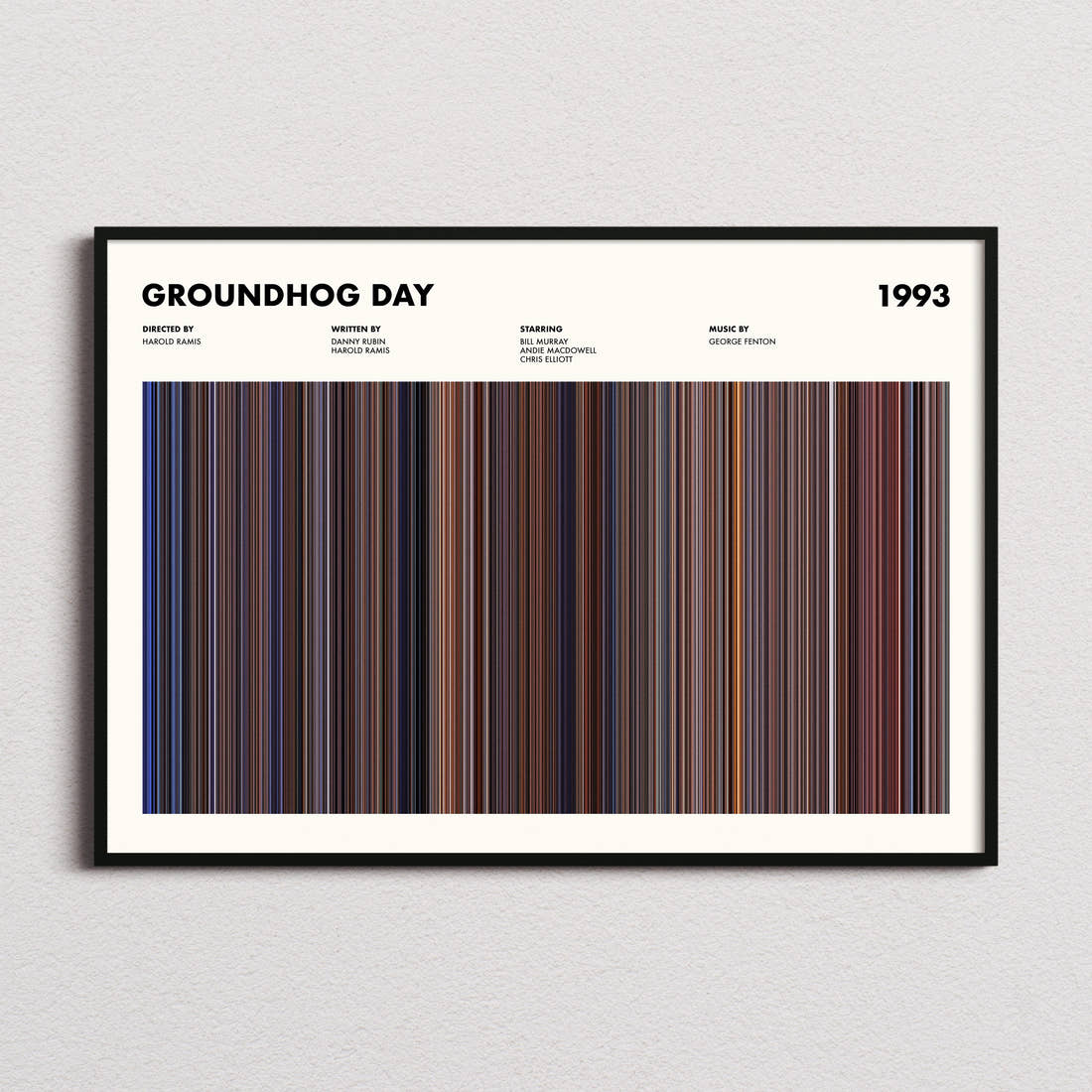 Groundhog Day Movie Barcode Poster framed and photographed straight on