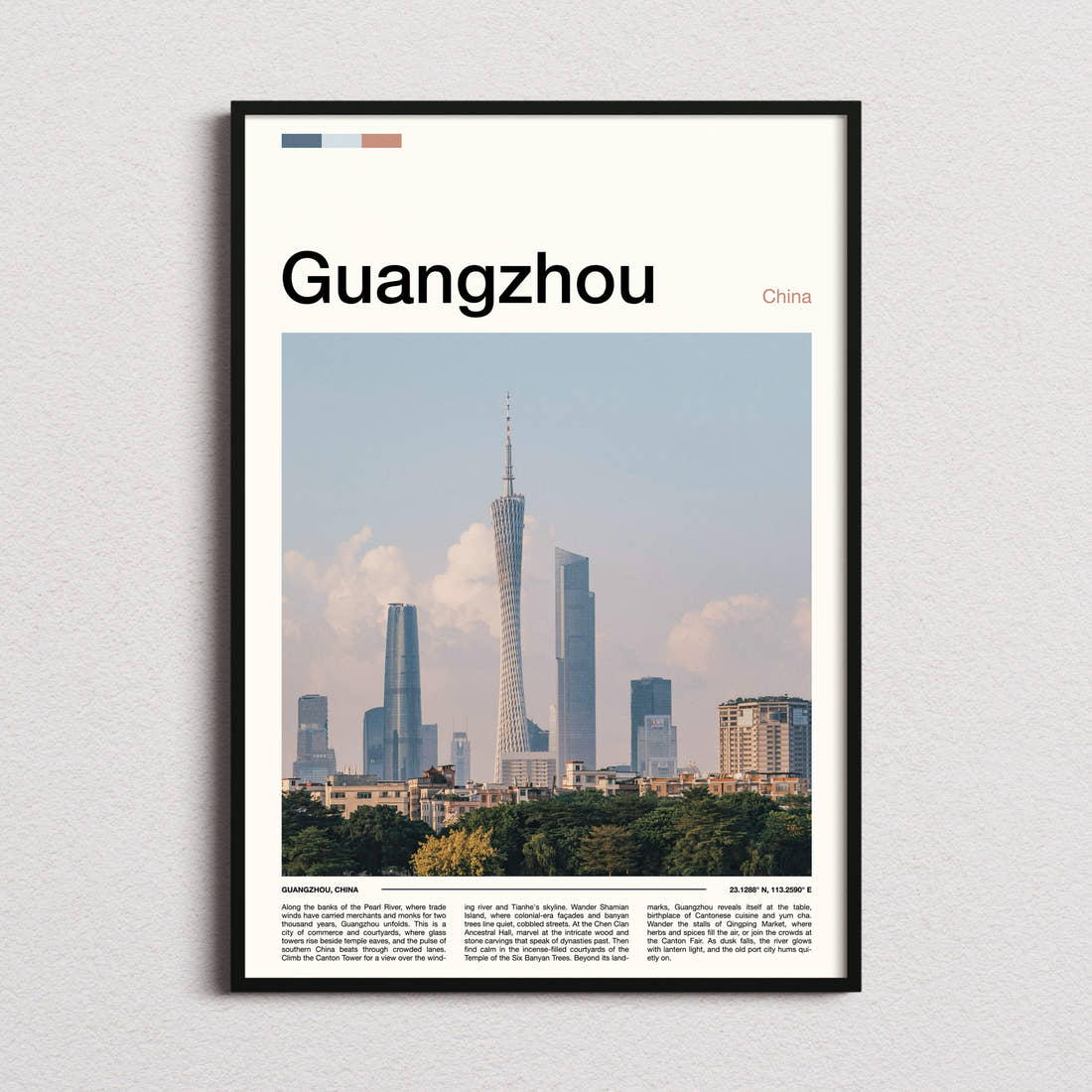 Guangzhou Canton Tower Skyline Travel Print framed and photographed straight on