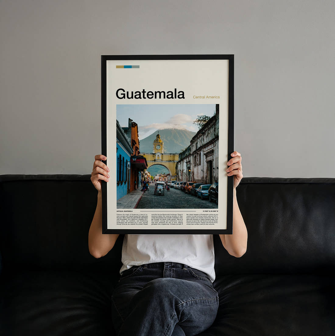 Guatemala Santa Catalina Arch Travel Print held up by hand to show the size of the print