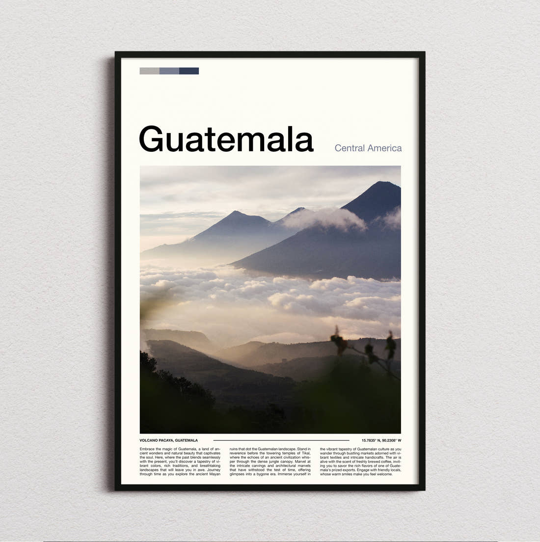 Guatemala Volcanoes Above The Clouds Travel Print framed and photographed straight on