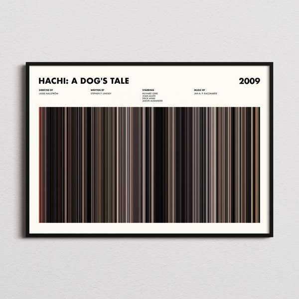 Hachi: A Dog's Tale Movie Barcode Poster framed and photographed straight on