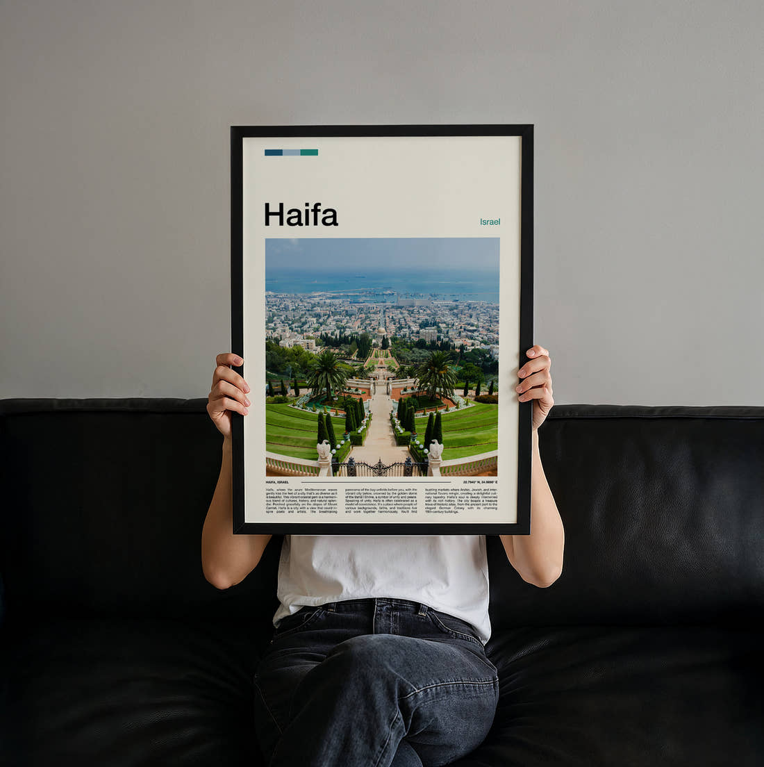 Haifa Terraced Gardens Travel Print held up by hand to show the size of the print