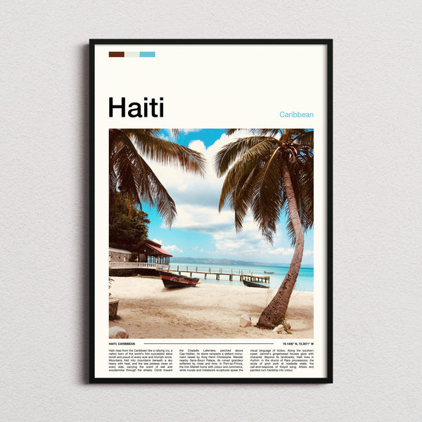 Haiti Palm-Fringed Beach Pier Travel Print framed and photographed straight on