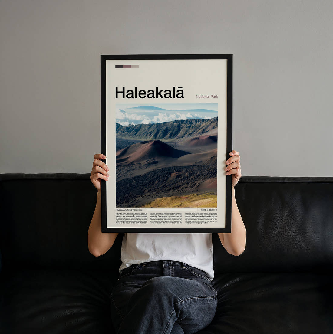 Haleakala Volcanic Crater Travel Print held up by hand to show the size of the print