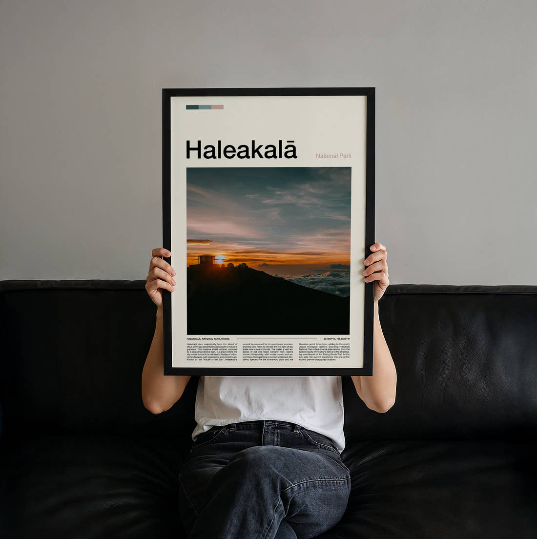 Haleakala Sunrise Above The Clouds Travel Print held up by hand to show the size of the print