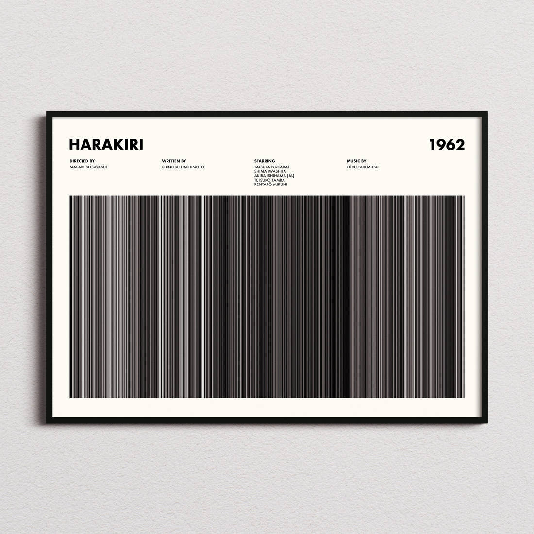 Harakiri Movie Barcode Poster framed and photographed straight on
