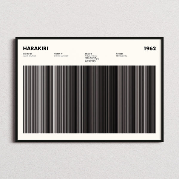 Harakiri Movie Barcode Poster framed and photographed straight on
