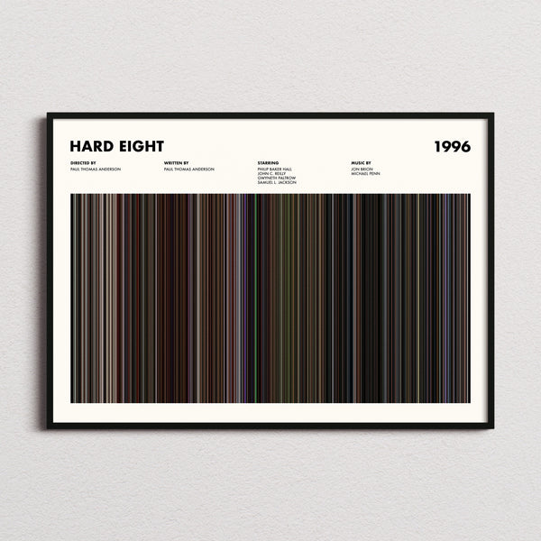 Hard Eight Movie Barcode Poster framed and photographed straight on