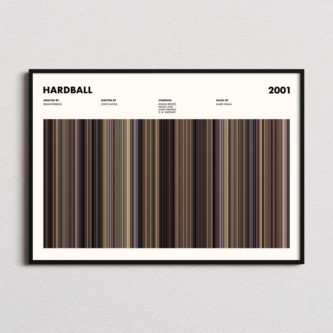 Hardball Movie Barcode Poster framed and photographed straight on