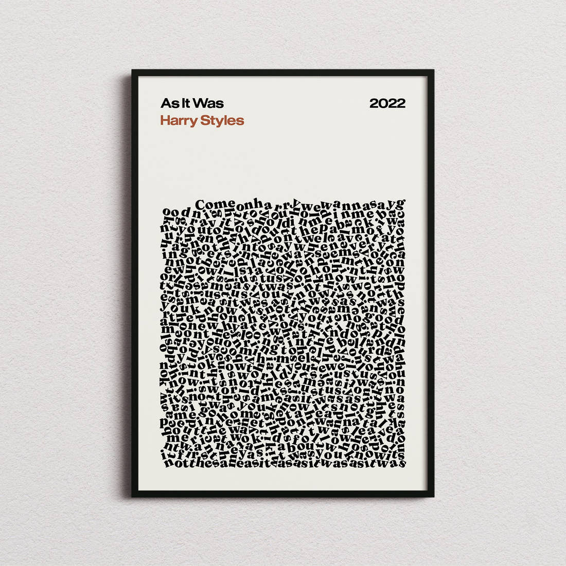 Harry Styles As It Was Lyric Print in the cream colourway, framed