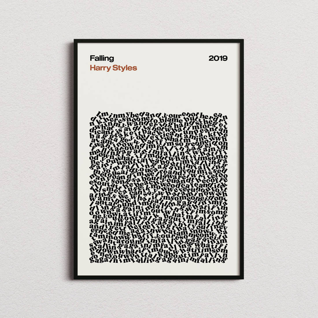 Harry Styles Falling Lyric Print in the cream colourway, framed