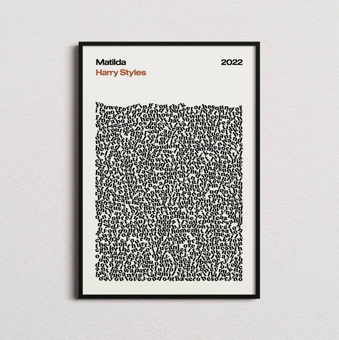 Harry Styles Matilda Lyric Print in the cream colourway, framed