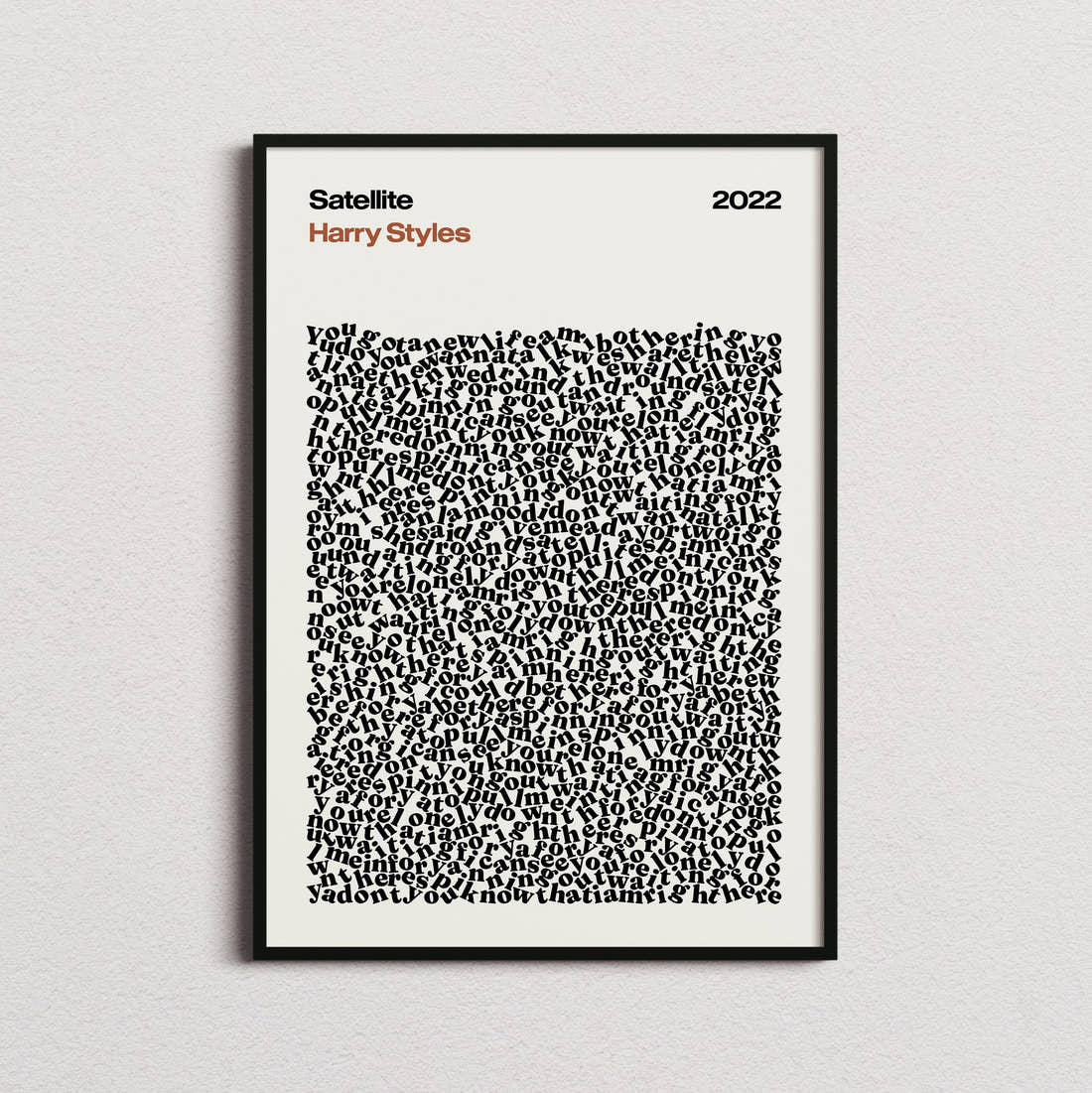 Harry Styles Satellite Lyric Print in the cream colourway, framed