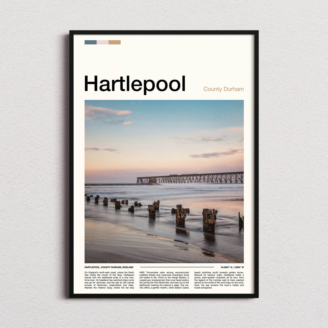 Hartlepool Pier At Dusk Travel Print framed and photographed straight on