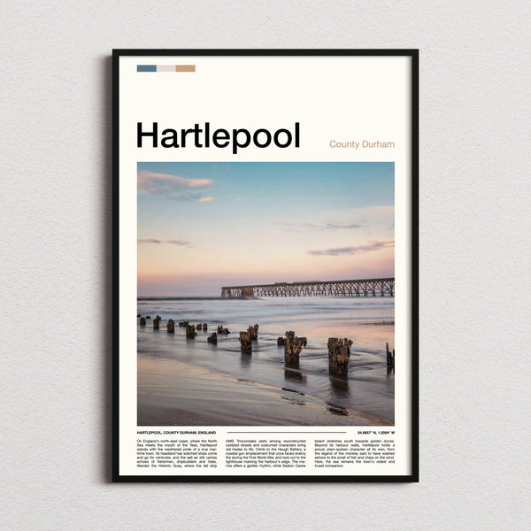Hartlepool Pier At Dusk Travel Print framed and photographed straight on