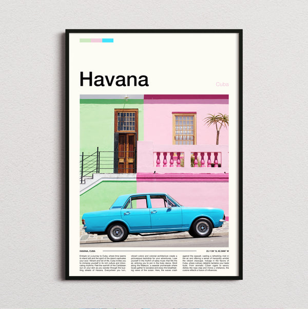 Havana - Vintage Blue Car - Travel Print