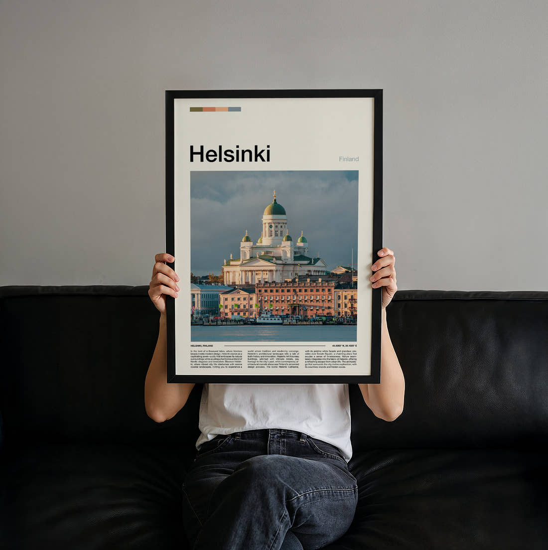 Helsinki Domed Cathedral Travel Print held up by hand to show the size of the print