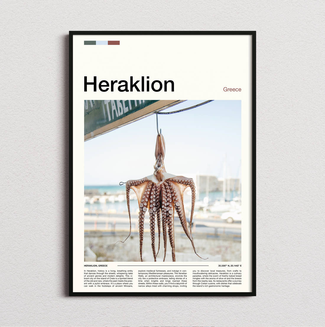 Heraklion Octopus Drying Travel Print framed and photographed straight on