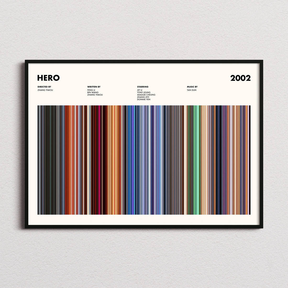 Hero Movie Barcode Poster framed and photographed straight on