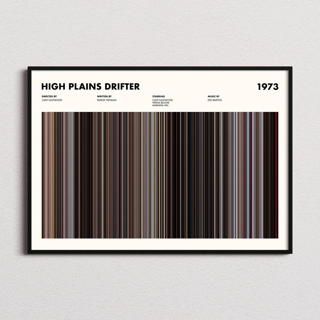 High Plains Drifter Movie Barcode Poster framed and photographed straight on