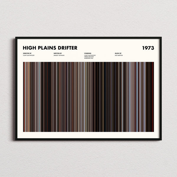 High Plains Drifter Movie Barcode Poster framed and photographed straight on