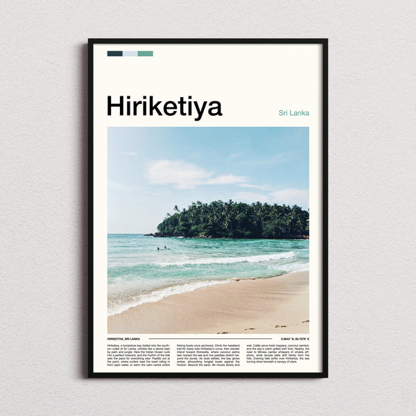 Hiriketiya Horseshoe Bay Cove Travel Print framed and photographed straight on