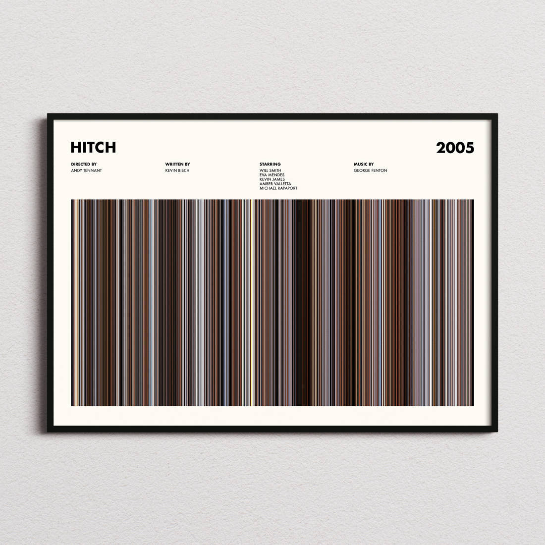 Hitch Movie Barcode Poster framed and photographed straight on