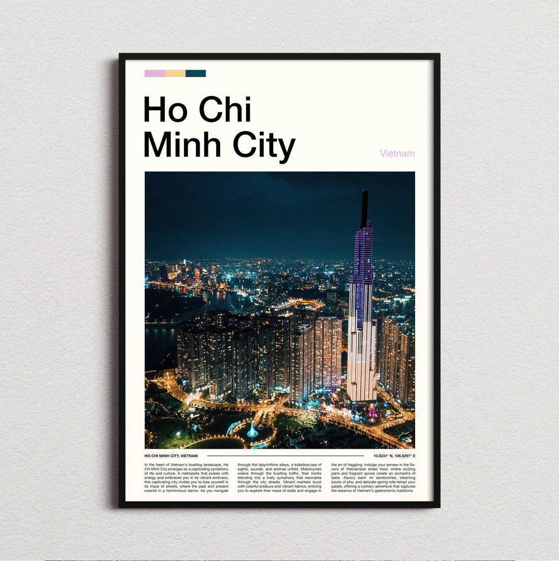 Ho Chi Minh City Night Skyline Travel Print framed and photographed straight on