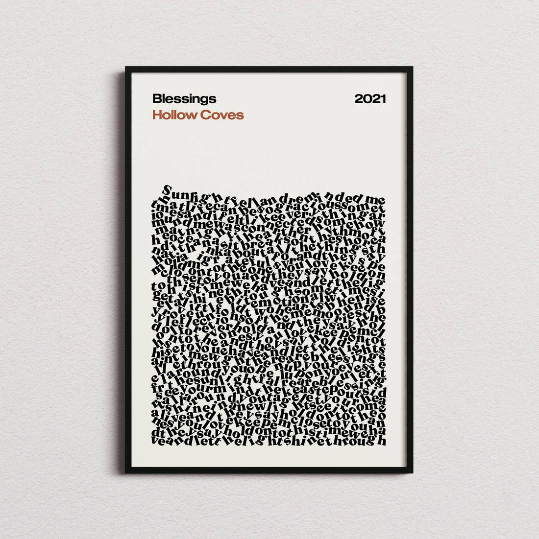 Hollow Coves Blessings Lyric Print in the cream colourway, framed