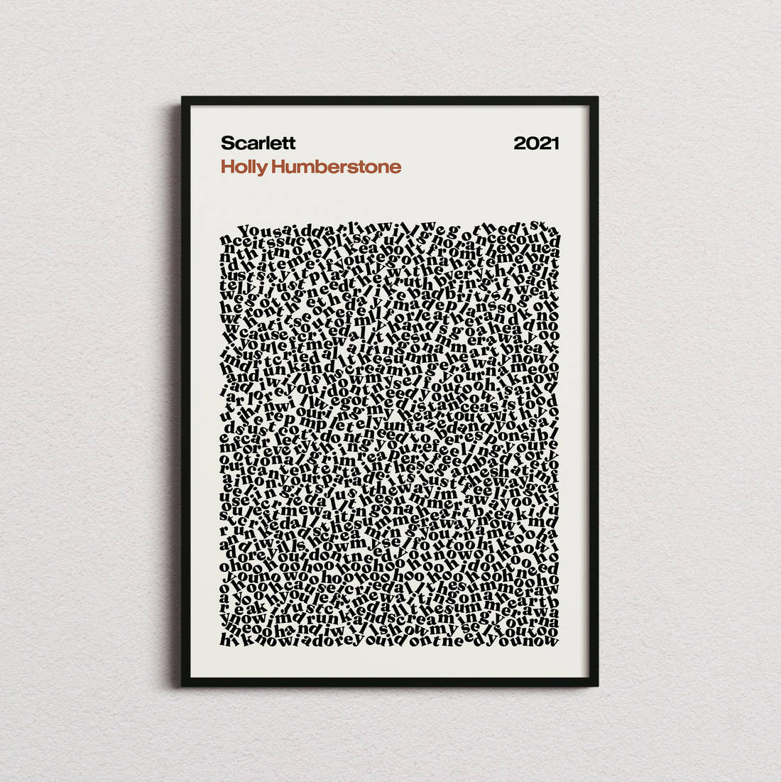 Holly Humberstone Scarlett Lyric Print in the cream colourway, framed