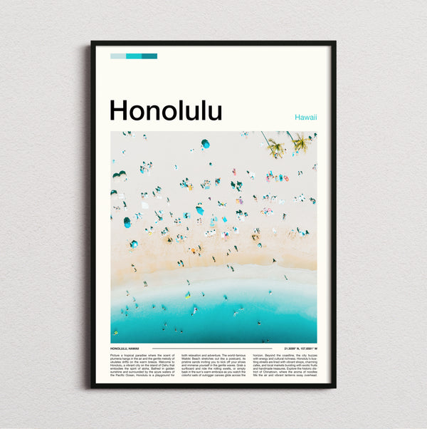 Honolulu - Beach Umbrellas From Above - Travel Print