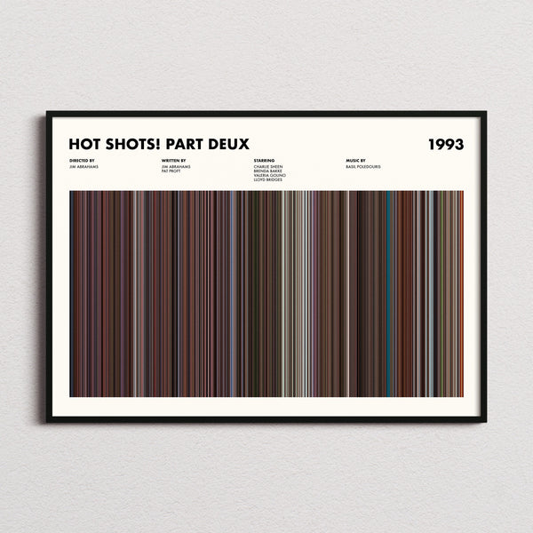 Hot Shots Part Deux Movie Barcode Poster framed and photographed straight on