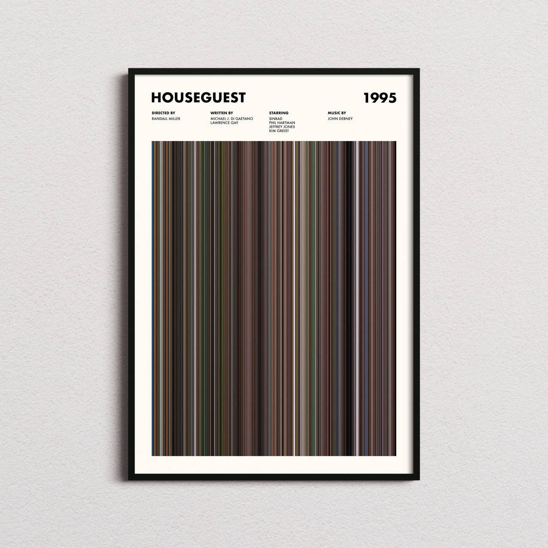 Houseguest Movie Barcode Poster framed on a plain studio wall