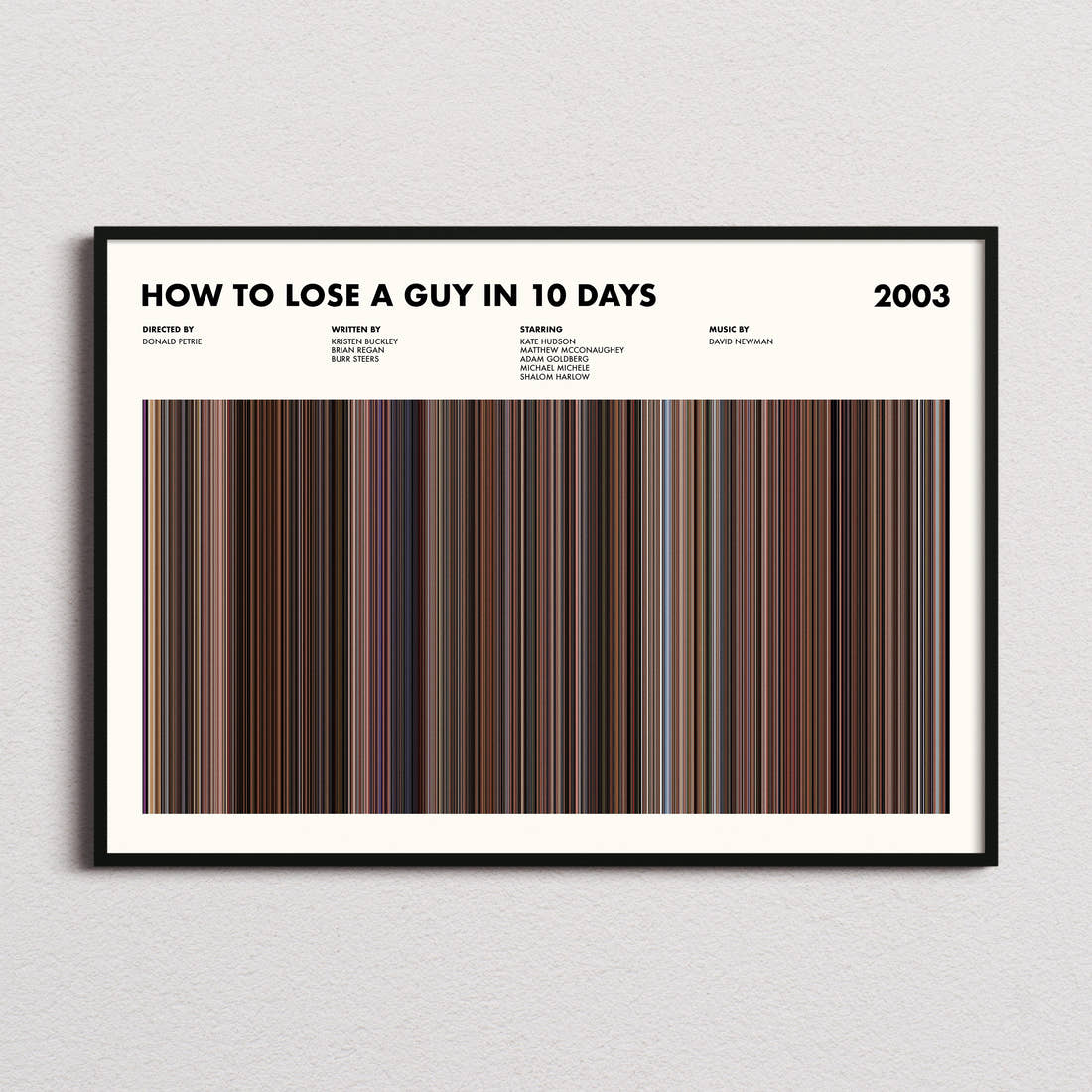 How to Lose a Guy in 10 Days Movie Barcode Poster framed and photographed straight on
