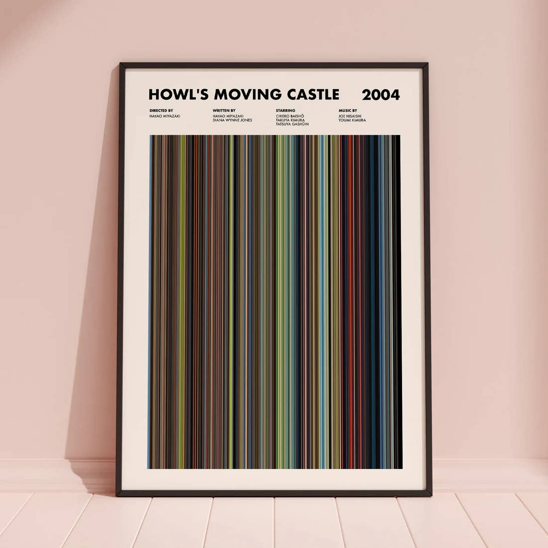 Custom Movie Barcode Poster framed on the wall of a styled room setting