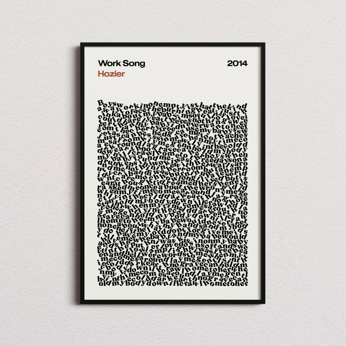 Hozier Work Song Lyric Print in the cream colourway, framed