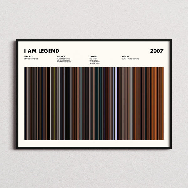 I Am Legend Movie Barcode Poster framed and photographed straight on