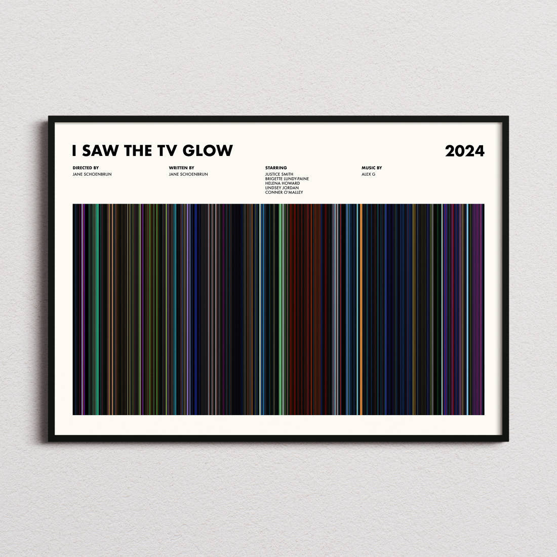 I Saw the TV Glow Movie Barcode Poster framed and photographed straight on