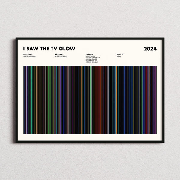 I Saw the TV Glow Movie Barcode Poster framed and photographed straight on