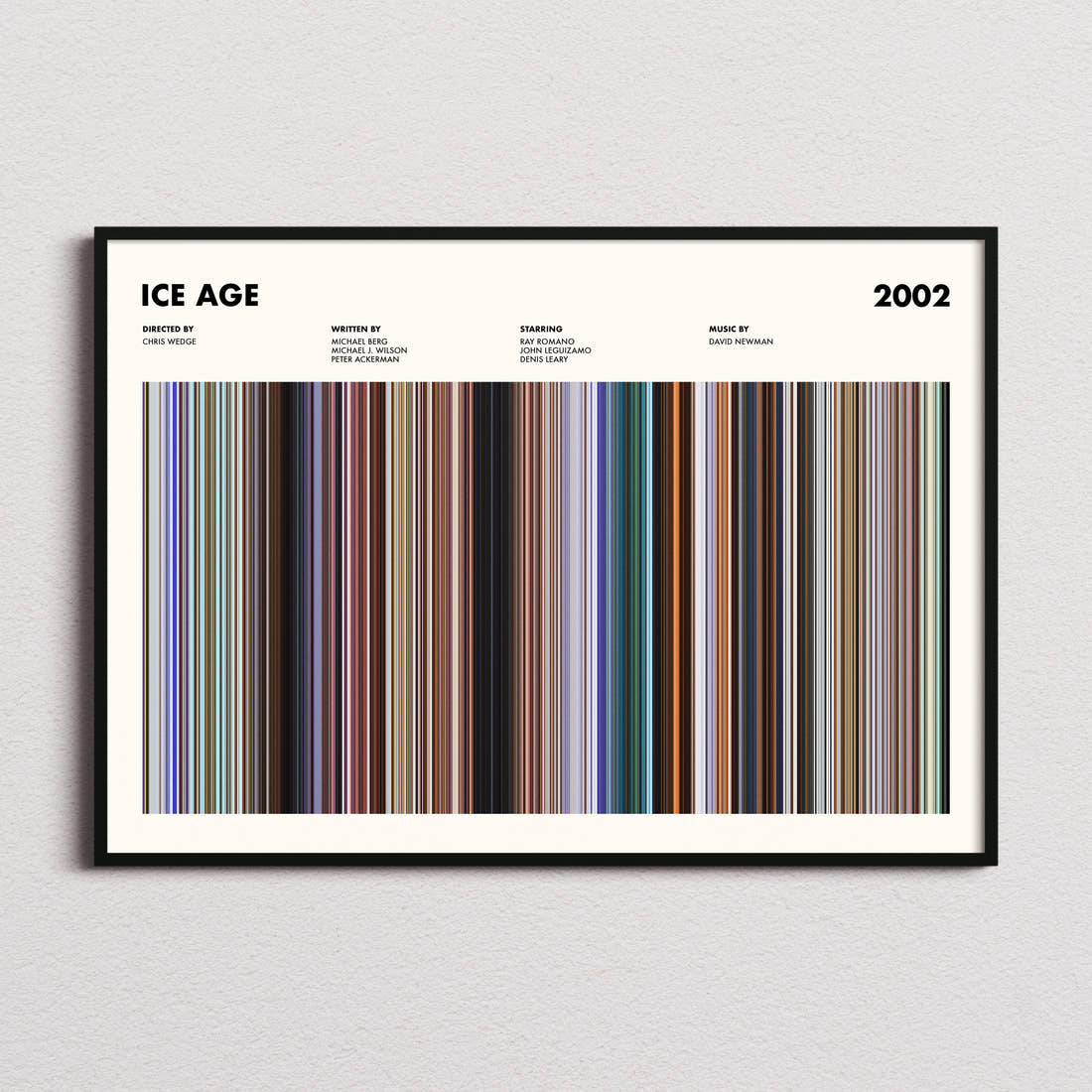 Ice Age Movie Barcode Poster framed and photographed straight on