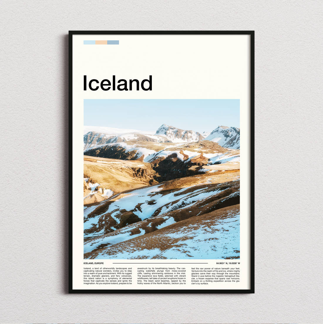 Iceland Snowy Valley Travel Print framed and photographed straight on