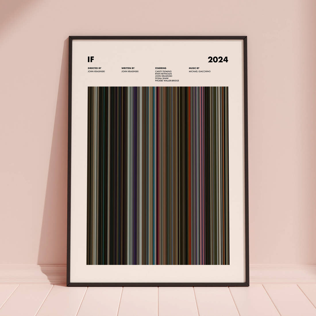 IF Movie Barcode Poster framed and leaning against a coloured wall