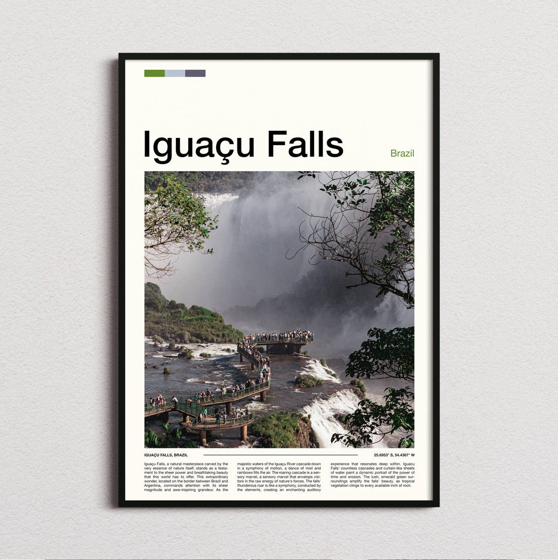 Iguacu Falls Waterfall Walkway Travel Print framed and photographed straight on
