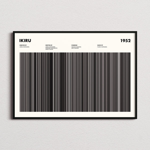 Ikiru Movie Barcode Poster framed and photographed straight on