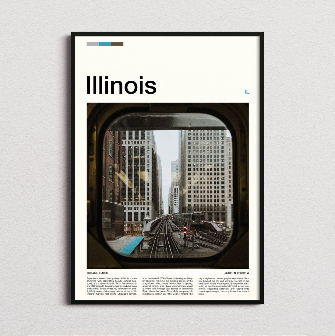 Illinois View From Train Window Travel Print framed and photographed straight on