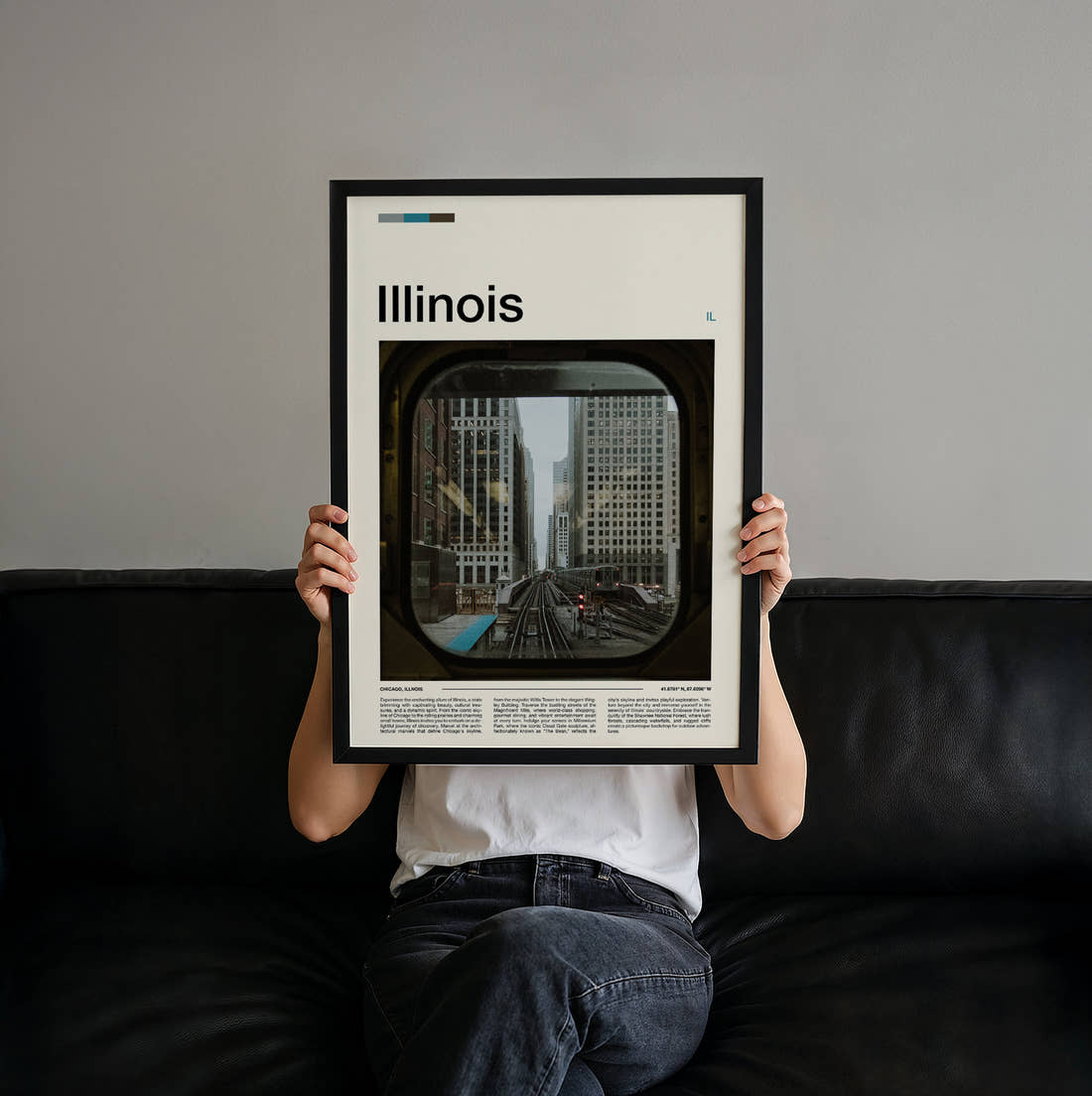 Illinois View From Train Window Travel Print held up by hand to show the size of the print