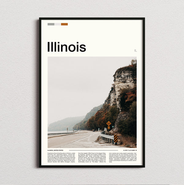 Illinois - Road Beside Limestone Cliffs - Travel Print