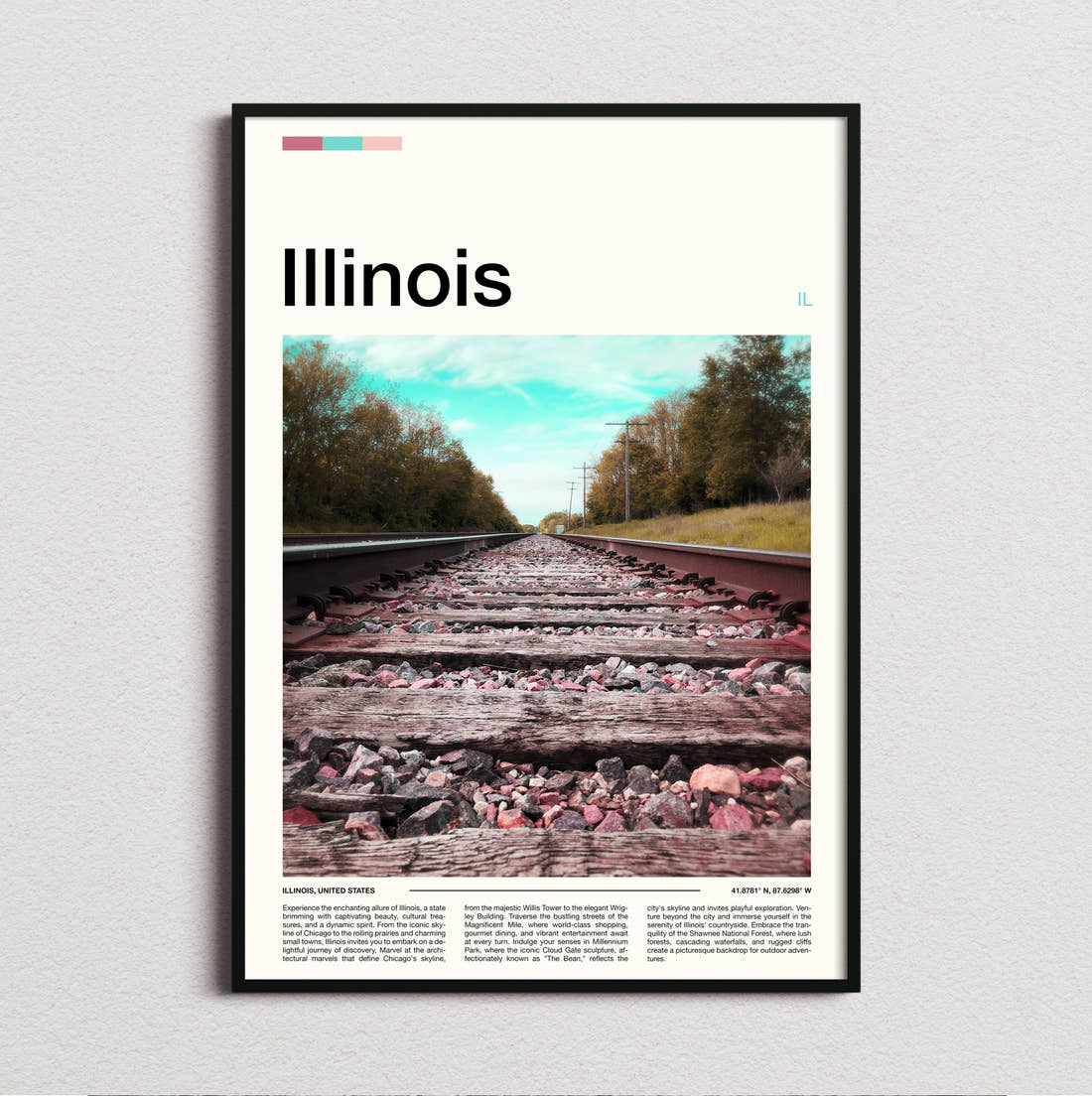 Illinois Railway Tracks Travel Print framed and photographed straight on