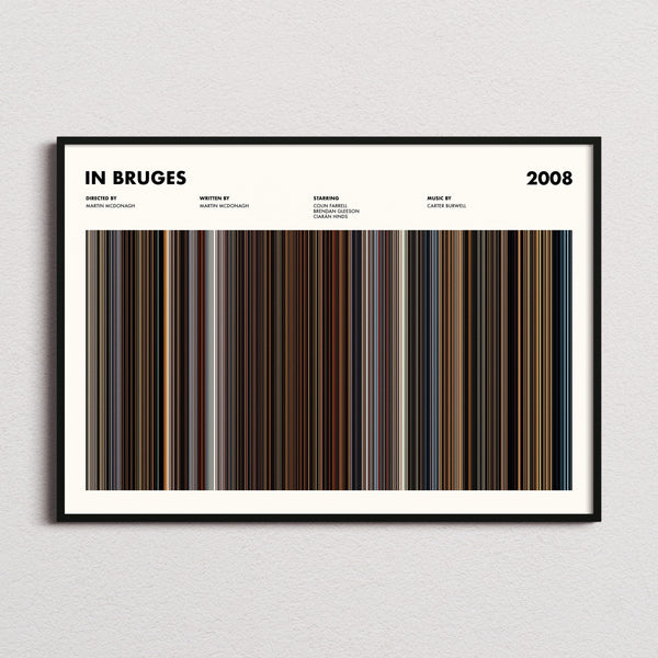 In Bruges Movie Barcode Poster framed and photographed straight on