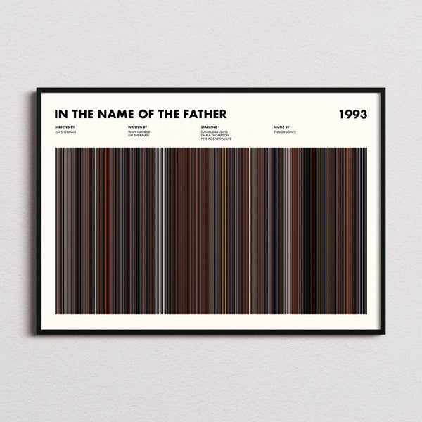 In The Name Of The Father Movie Barcode Poster framed and photographed straight on